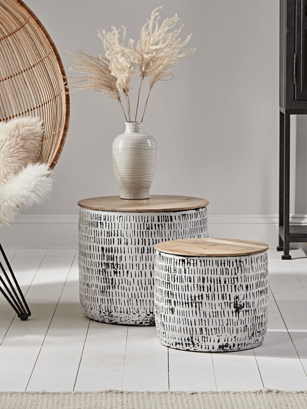 Two Enamelled Storage Tables - Black